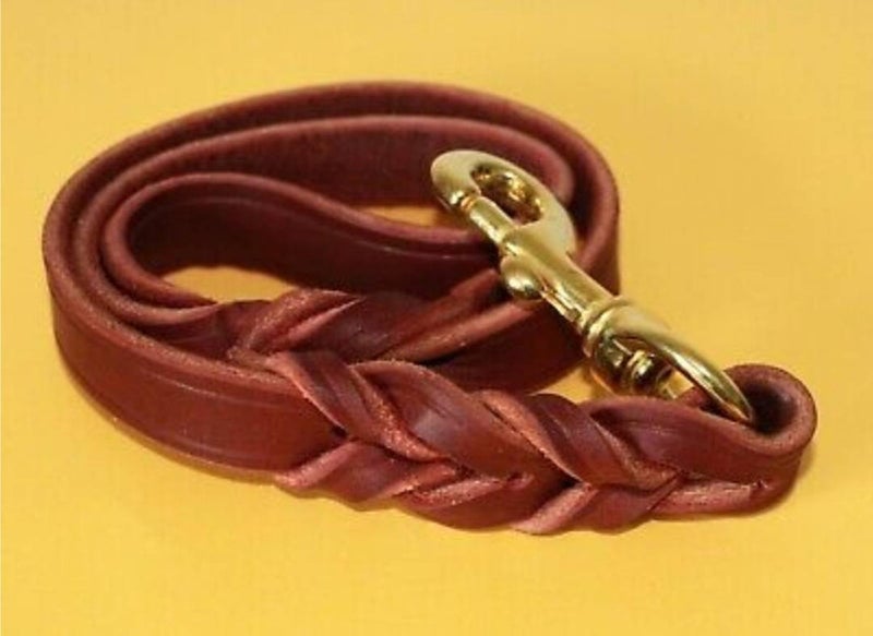 Dog Traffic Leash Burgundy Latigo Leather and Brass Snap