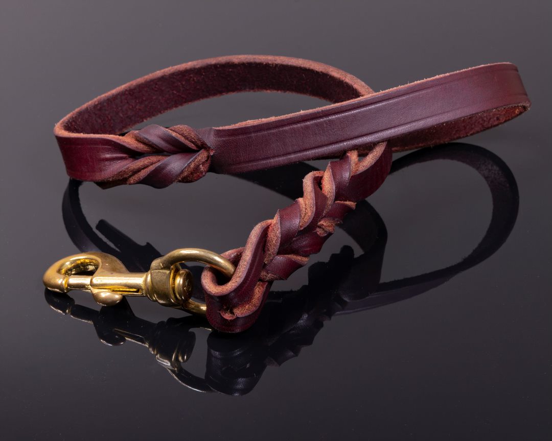 Dog Traffic Leash Burgundy Latigo Leather and Brass Snap